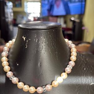 Monet Pink and Cream Pearl Necklace with Silver Accents